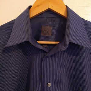Men's CK Calvin Klein Navy Button-up Dress Shirt